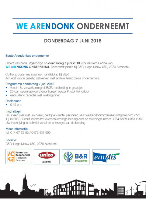 Kom naar We Arendonk Onderneemt - 07/06/2018 bij B&R